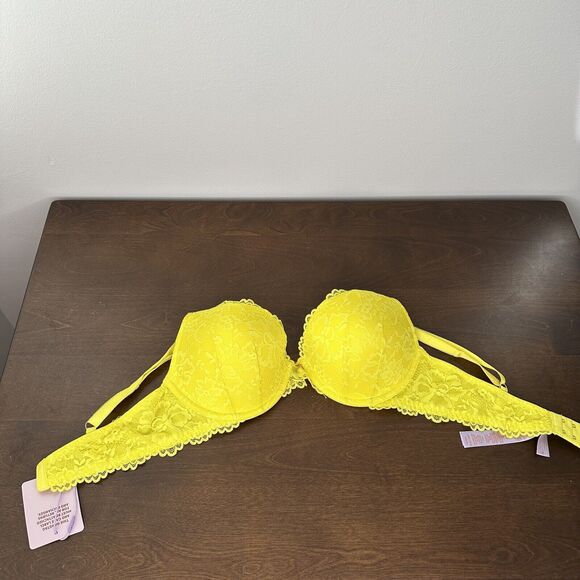 Savage X Fenty Women Size 36D D Bra Floral Lace Push Up Yellow Neon Y2K Brat - Picture 11 of 15